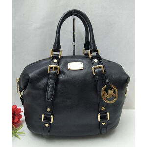 Michael Kors Black Pebbled Leather Top Handles Zipper Closure Satchel Bag